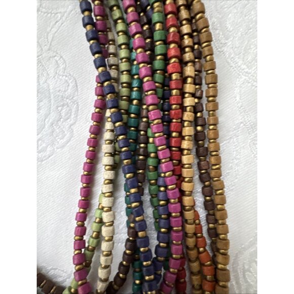 Chicos Layered Seed Bead Mutli Earth Tone 11" Long Statement Necklace NEW - Picture 5 of 12